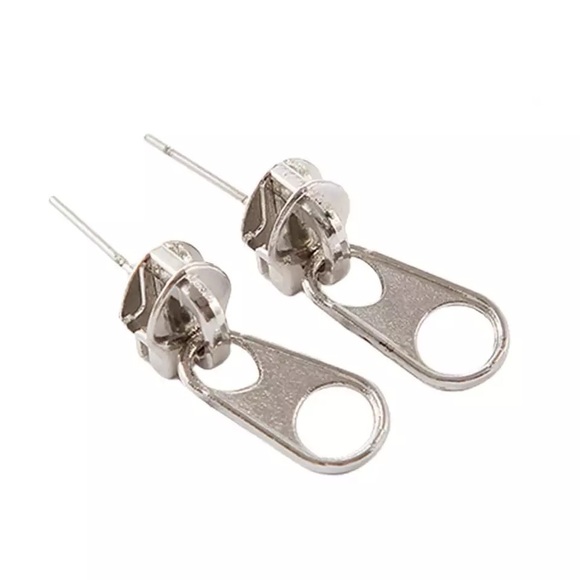 Gold-Tone '80s-Style Punk Metal Rocker Zipper Stud Earrings - Brand-New! 🤘✨ - Picture 11 of 13